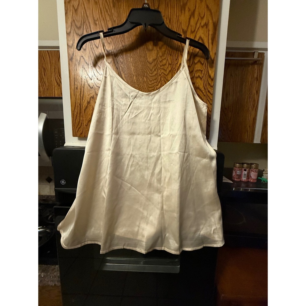 Womens Plus Size 0XL Satin Cami Tank Top Champagne Adjustable Straps